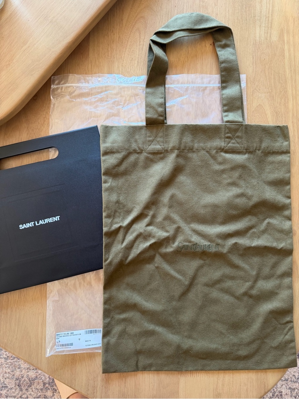 Saint Laurent Olive/Kaki Brushed Cotton Tote Bag
